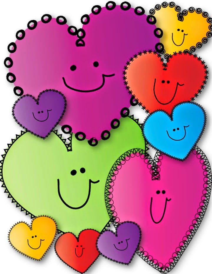 Colorful Smiling Hearts Clip Art with Stitched Borders