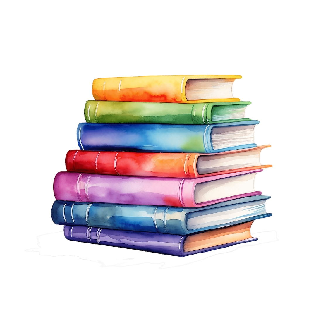 Colorful Stack of Books Illustration | Watercolor Reading Art