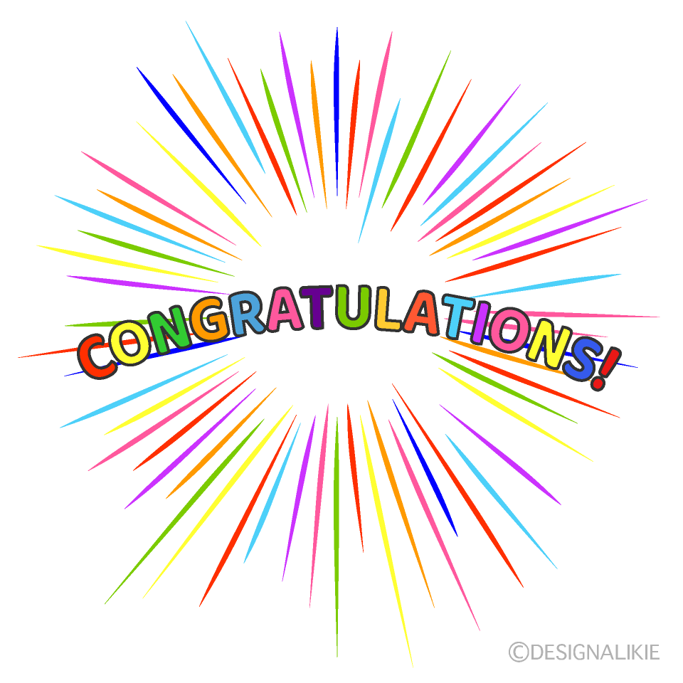 Colorful Congratulations Clip Art with Rainbow Starburst