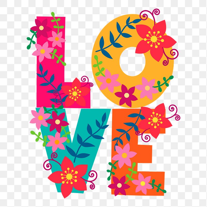 Colorful Floral Love Typography Vector Art for Spring Designs