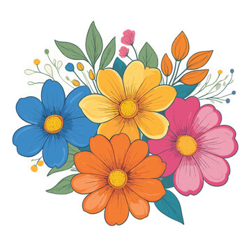 Vibrant Colorful Flower Bouquet Vector Illustration