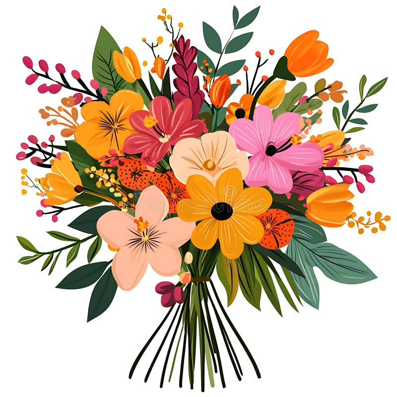 Vibrant Mixed Flower Bouquet Vector Illustration