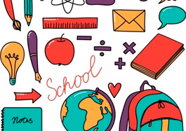 Colorful School Supplies Doodle Illustration & Vector Art