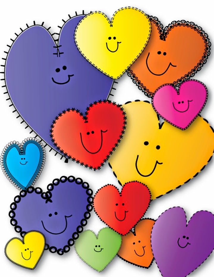 Happy Colorful Smiling Hearts with Stitched Borders Clipart