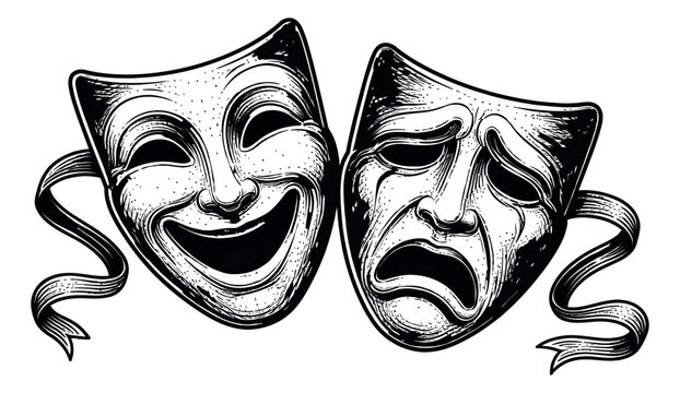 Comedy and Tragedy Theater Masks - Vintage Illustration