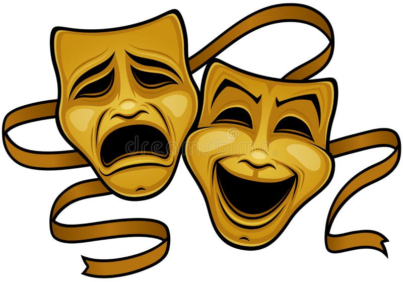 Classic Gold Comedy and Tragedy Theater Masks Illustration