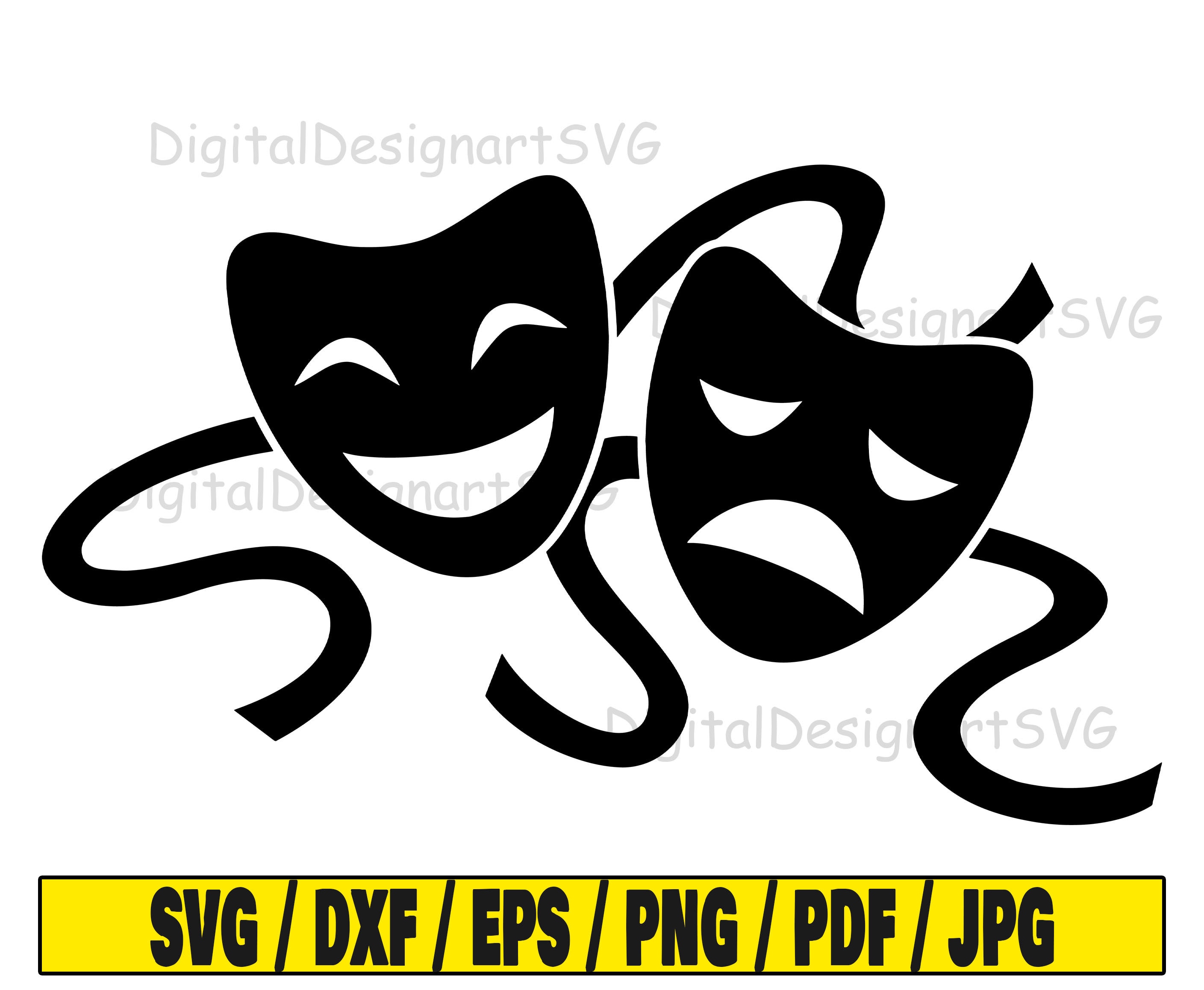 Comedy and Tragedy Theater Masks SVG Cut File Bundle - Digital Design Art