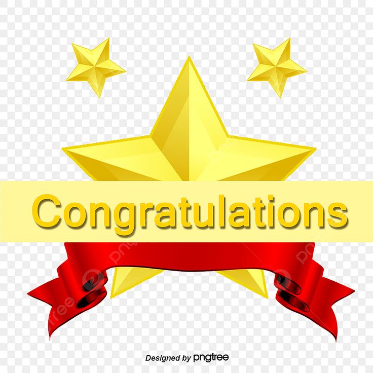 Golden Star Congratulations Banner with Red Ribbon - Free PNG Download
