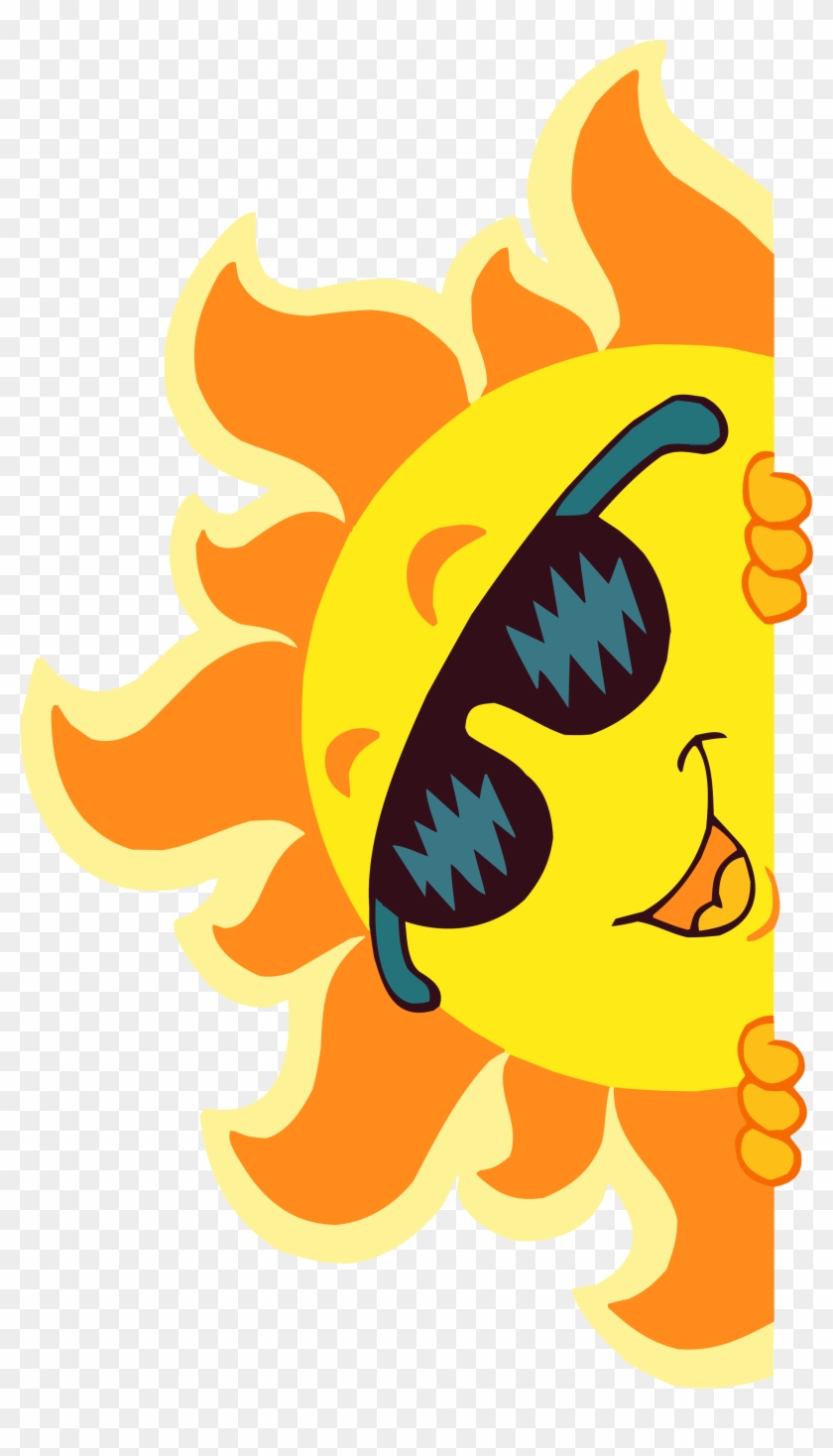 Cartoon sun wearing sunglasses peeking from the side.