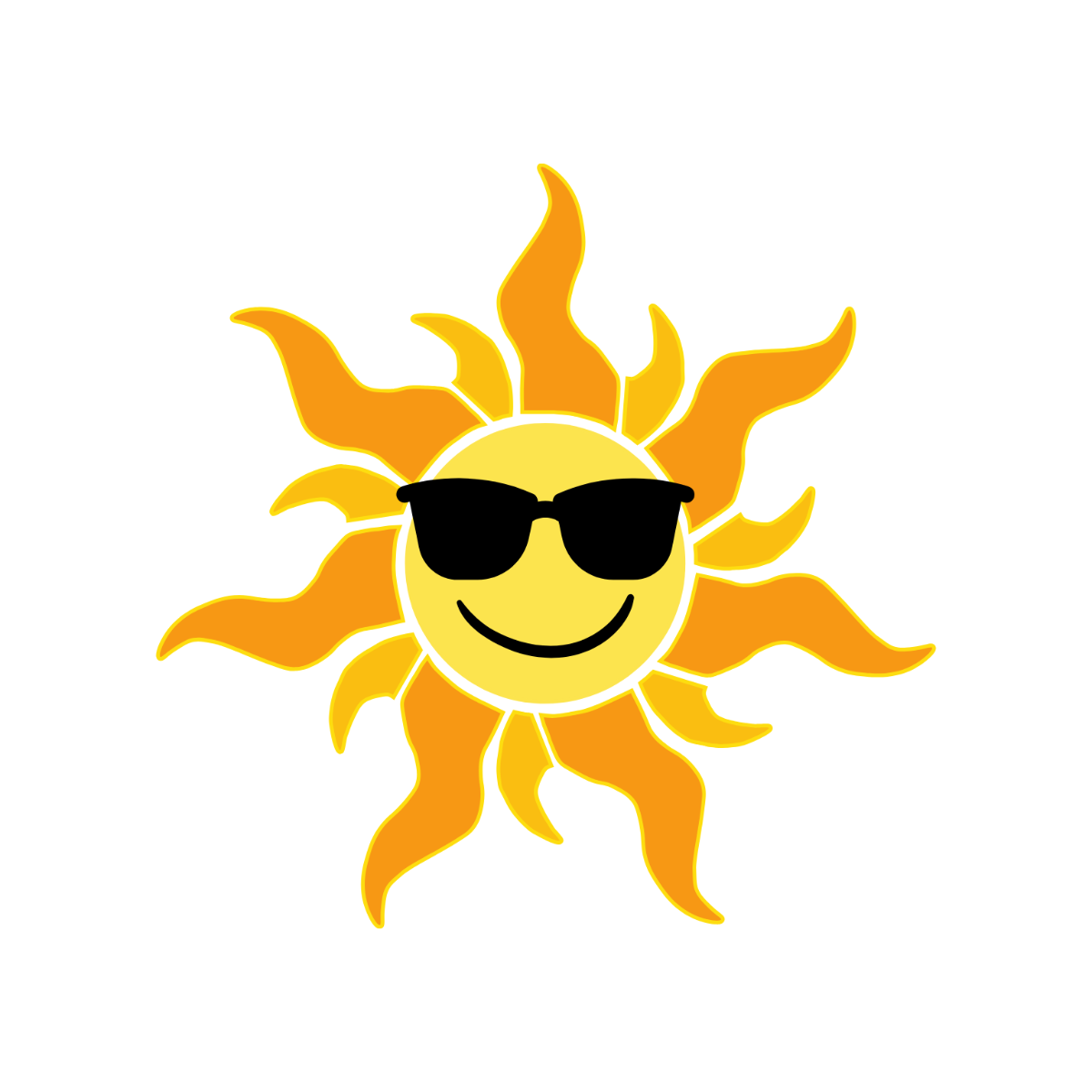 Cool summer sun wearing black sunglasses and smiling vector illustration
