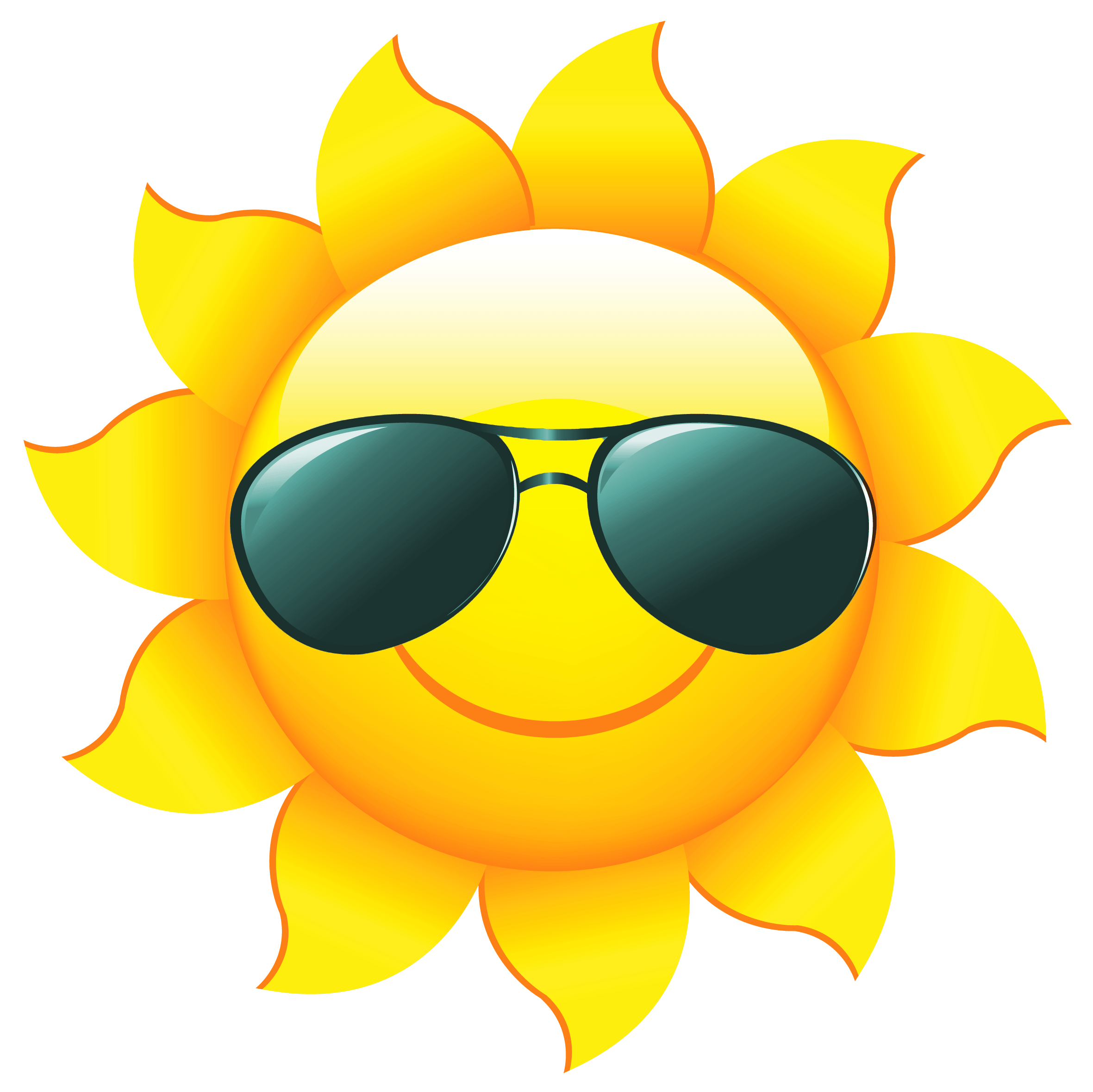Cartoon sun wearing cool sunglasses and smiling