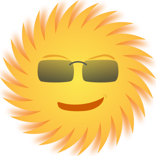 Cartoon sun wearing sunglasses with a happy smile