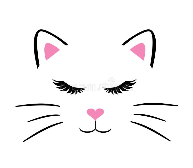 Cute Cat Face Vector Illustration with Heart Nose and Closed Eyes