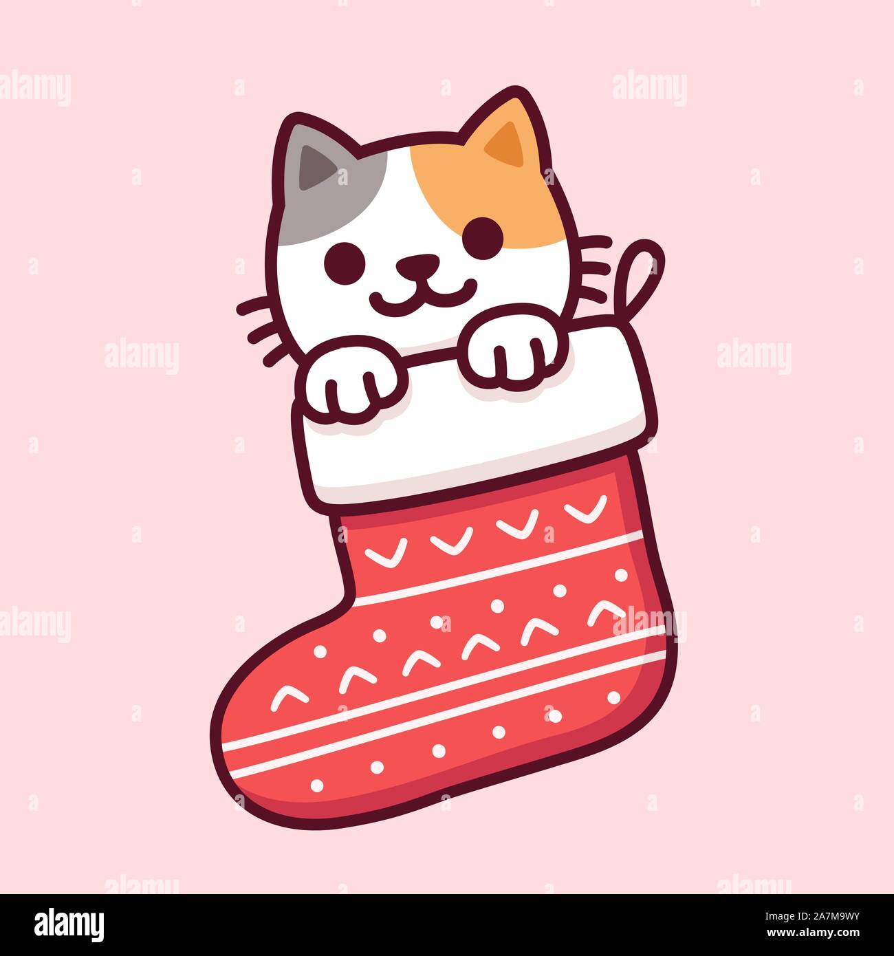 Cute Cat in Christmas Stocking Vector Illustration | Holiday Clipart