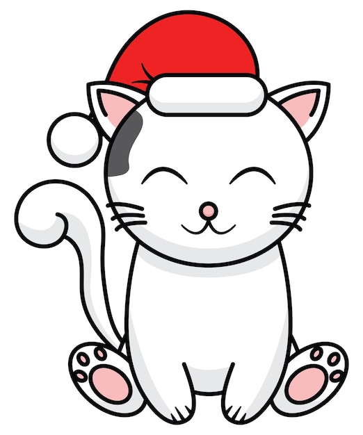 Cute Christmas Cat with Santa Hat - Free Holiday Kitten Illustration