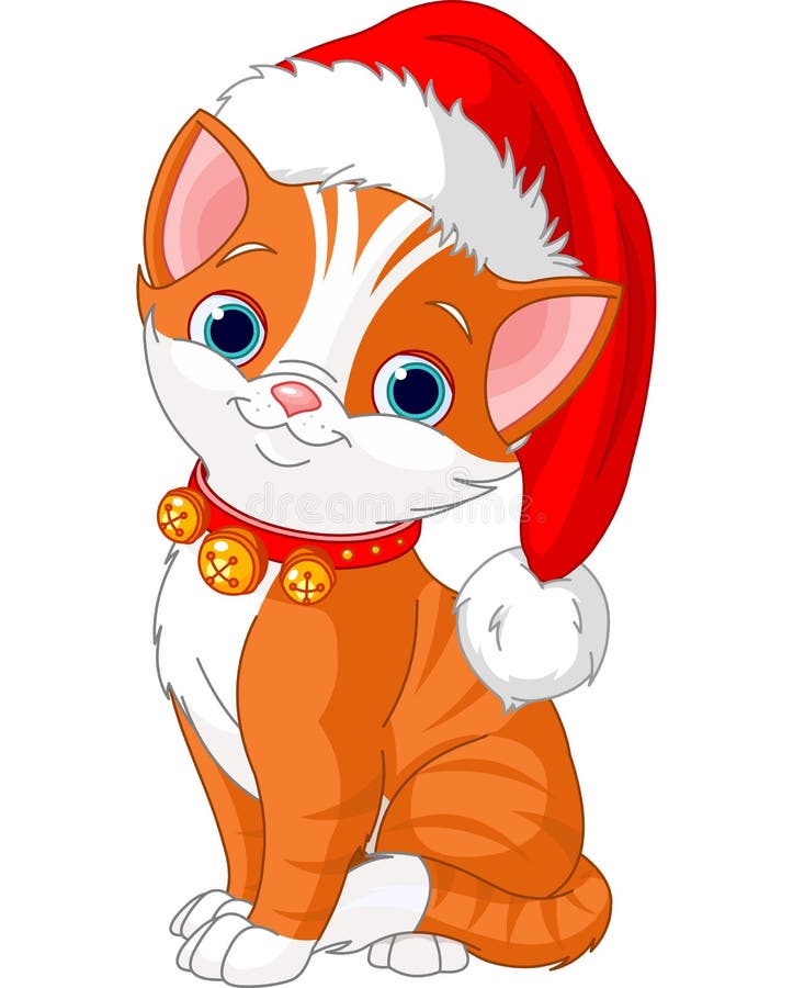 Festive Orange Cat Wearing Santa Hat and Jingle Bells