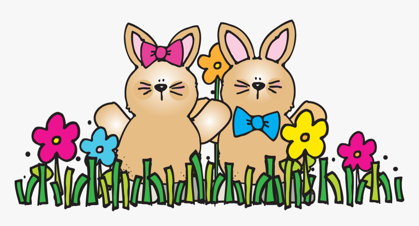 Cute Cartoon Bunnies with Flowers - Easter Clip Art