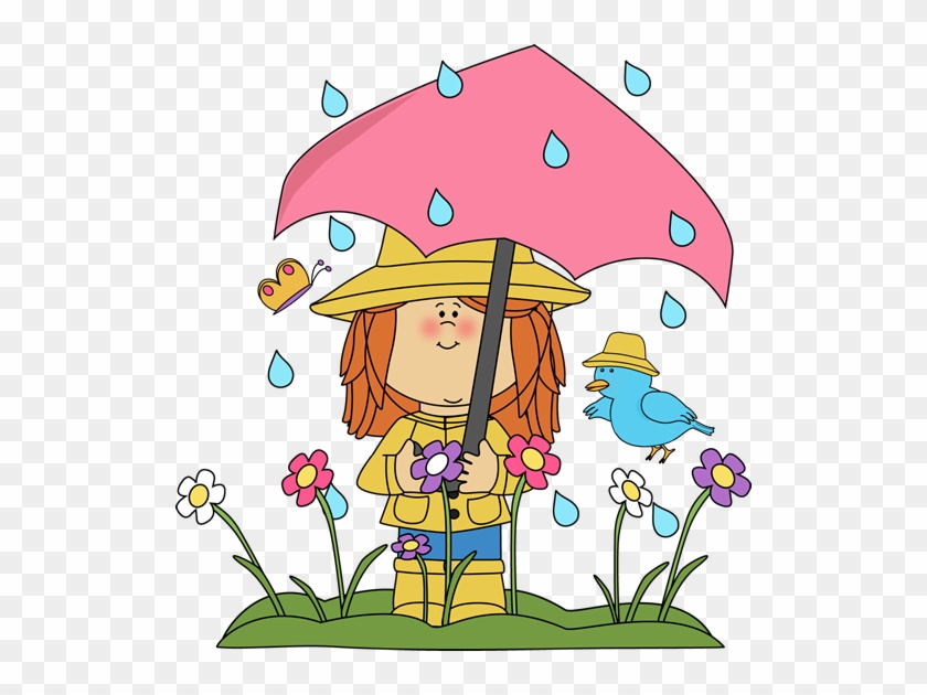 Cute Girl in Yellow Raincoat with Pink Umbrella Illustration