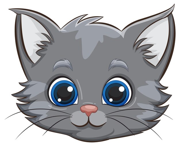 Cute Gray Kitten Face Cartoon Illustration