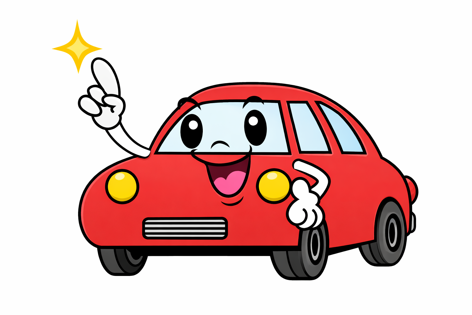 Happy Red Cartoon Car Character Pointing Up - Vector Illustration