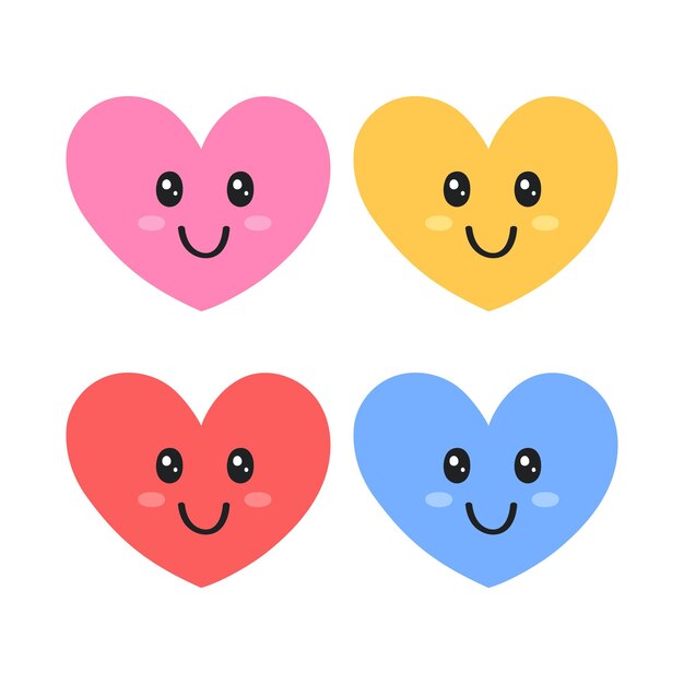 Cute Smiling Hearts - Colorful Kawaii Heart Icons Free Download