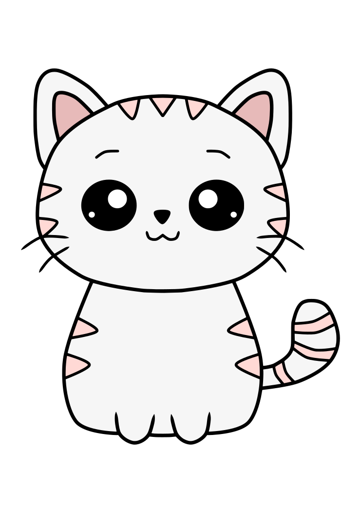 Cute White Cartoon Cat with Pink Stripes | Kawaii Vector Art