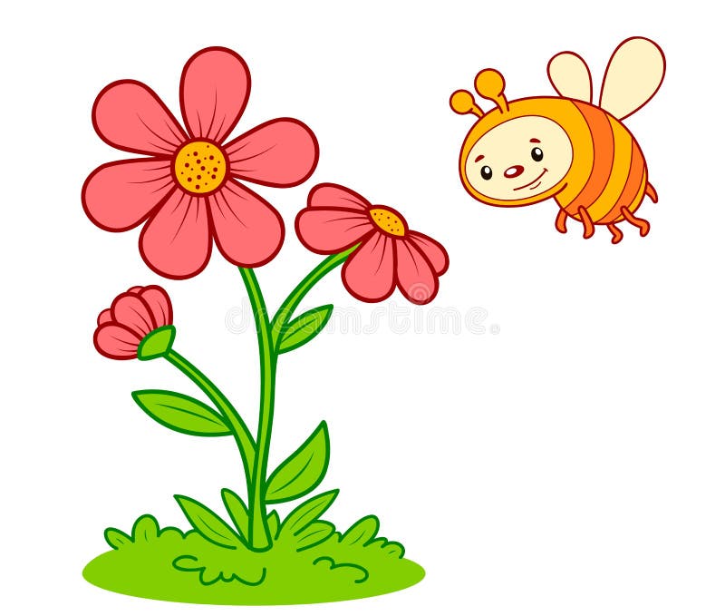 Cute Bee and Flowers Cartoon Illustration | Children's Nature Art