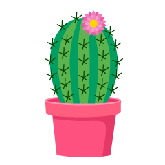 Cute Cactus Illustration with Pink Flower
