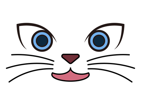 Cute Cartoon Cat Face Illustration with Blue Eyes