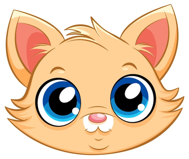 Cute Cartoon Cat Face with Big Blue Eyes - Vector Illustration