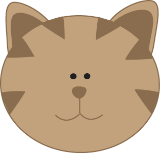 Cute cartoon cat face illustration with brown stripes and pointy ears