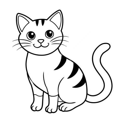 Cute Cartoon Cat Line Art Illustration