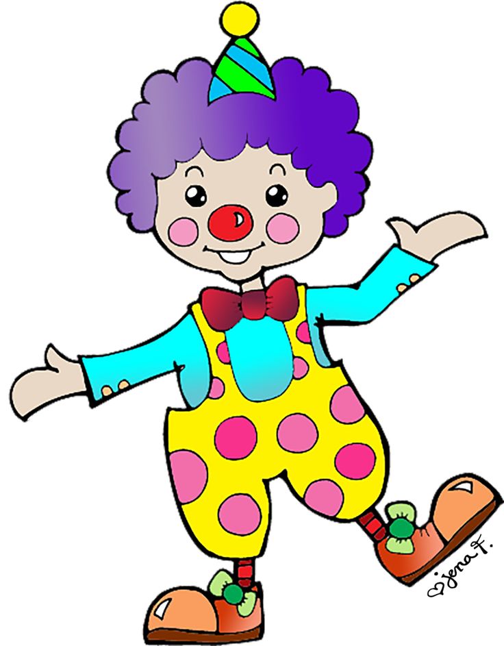 Cute Cartoon Clown Clipart with Purple Hair and Polka Dots