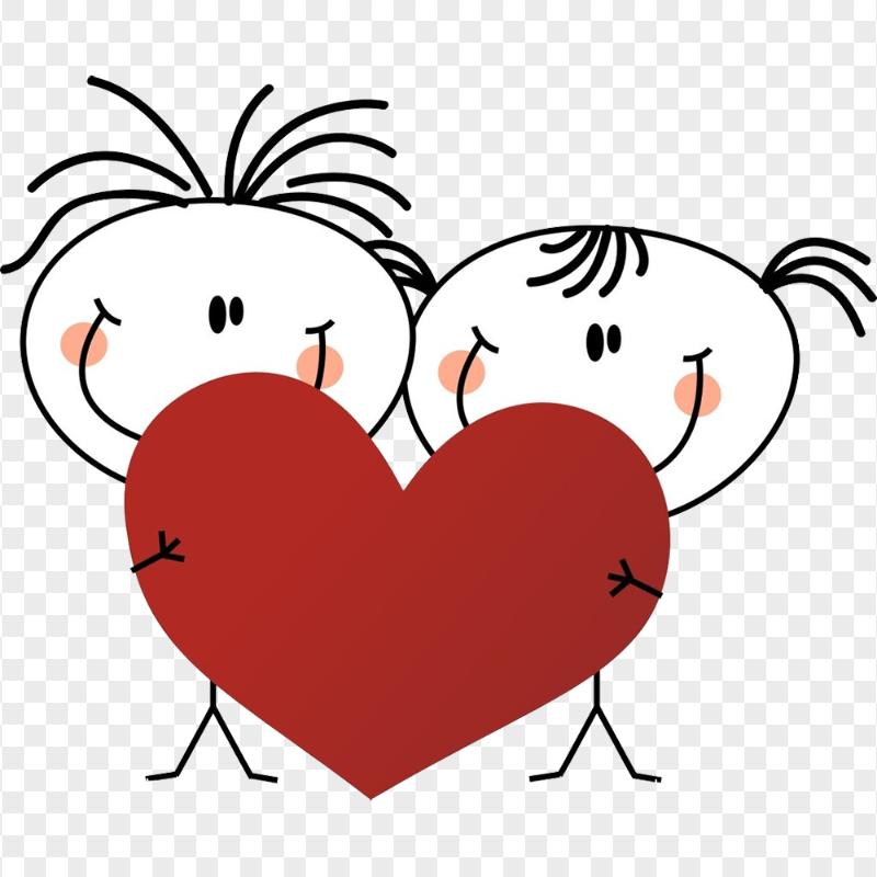 Cute Cartoon Couple Holding a Big Red Heart Illustration