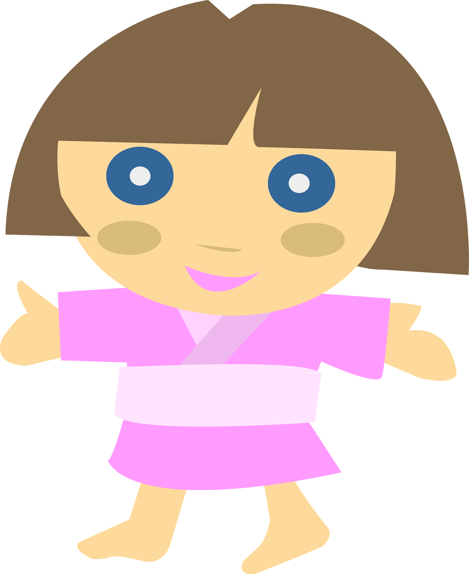 Cute Cartoon Girl in Pink Dress Vector Illustration