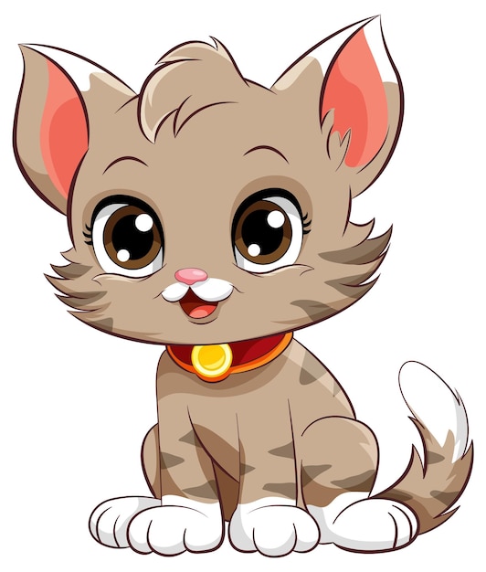 Cute Cartoon Kitten Illustration - Adorable Tabby Cat Vector Art