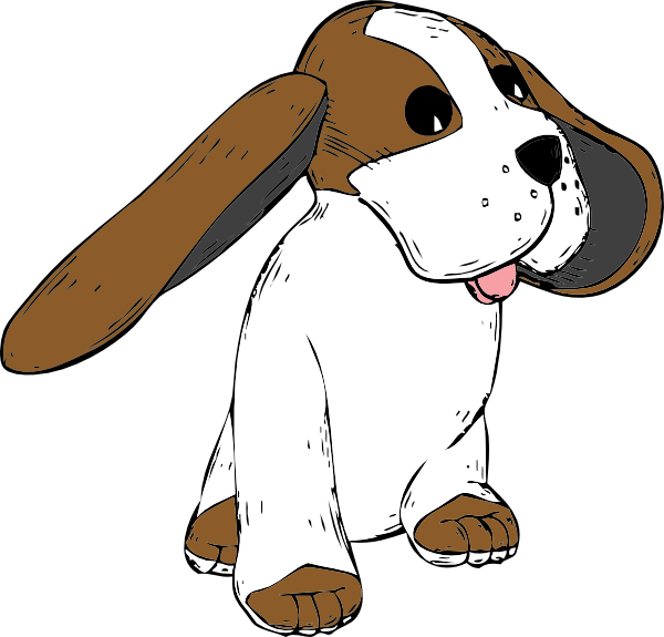 Cute Cartoon Puppy Dog Illustration - Brown and White Basset Hound Style