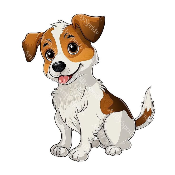 Cute Cartoon Puppy Illustration - Happy Dog Character