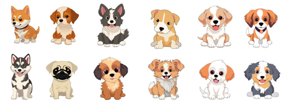 Adorable Cartoon Puppy Illustrations Vector Set