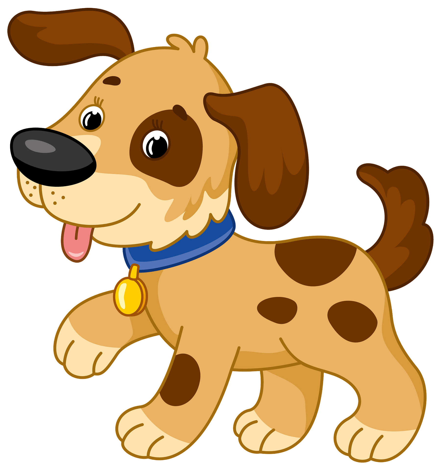 Cute Cartoon Puppy Clipart - Happy Dog Illustration with Blue Collar