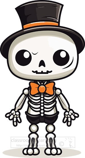 Cute Cartoon Skeleton Character in Top Hat - Halloween Clipart