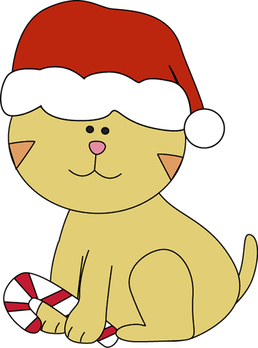 Cute Christmas Cat Wearing Santa Hat and Holding Candy Cane