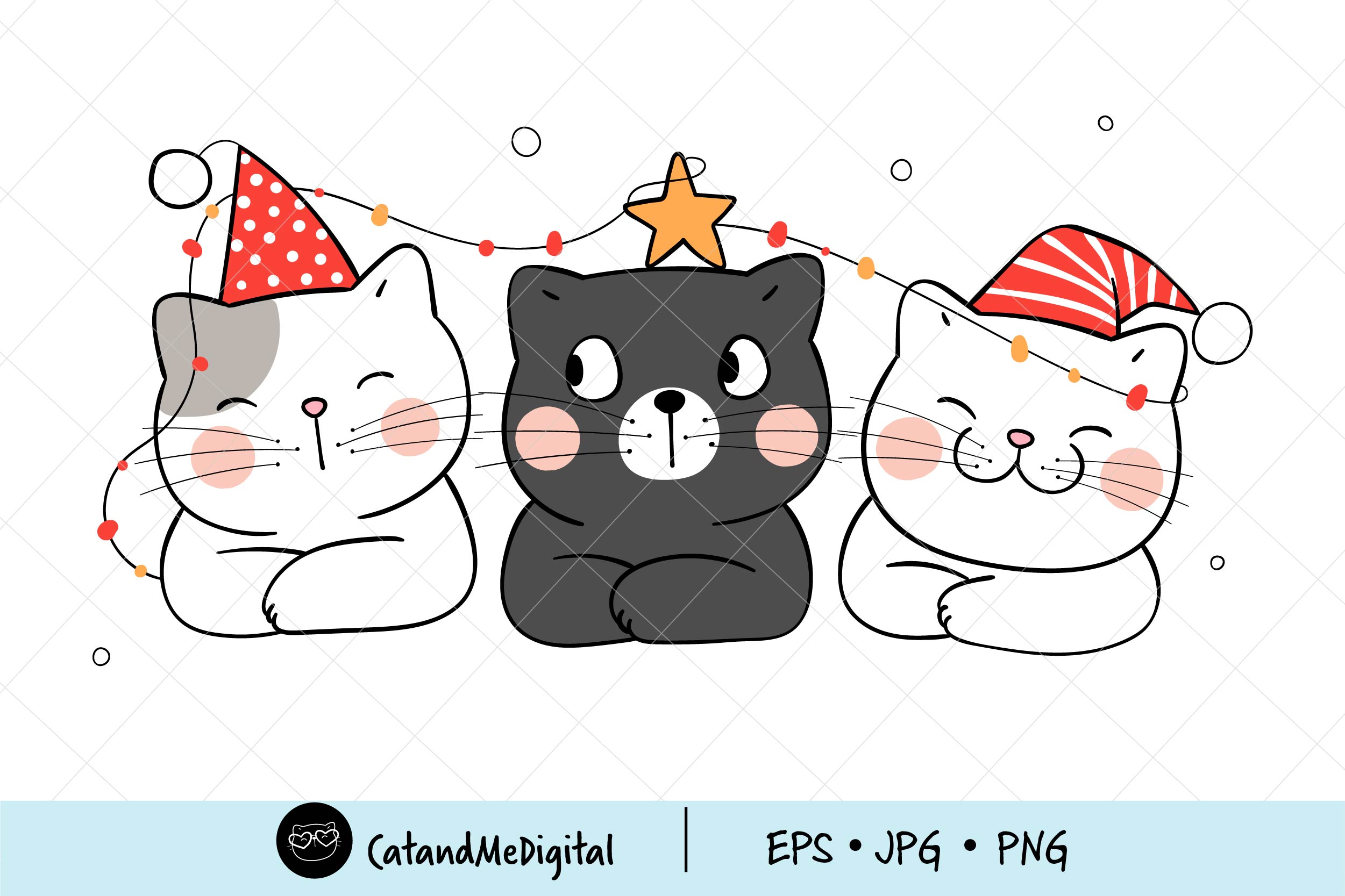 Cute Christmas Cats with Party Hats - Festive Holiday Cat Clipart