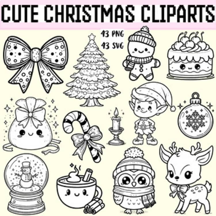 Cute Christmas Cliparts: 43 Adorable Holiday SVG & PNG Bundle