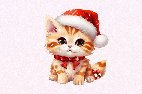 Adorable Christmas Kitten in Santa Hat - Holiday Illustration
