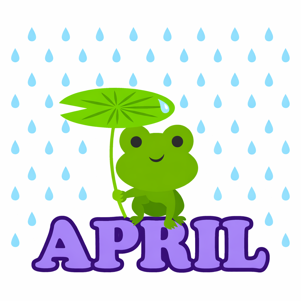 Cute April Showers Frog Illustration with Lily Pad Umbrella