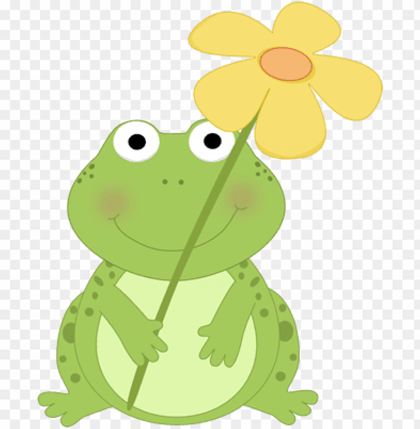 Cute Cartoon Frog Holding Yellow Flower Clipart