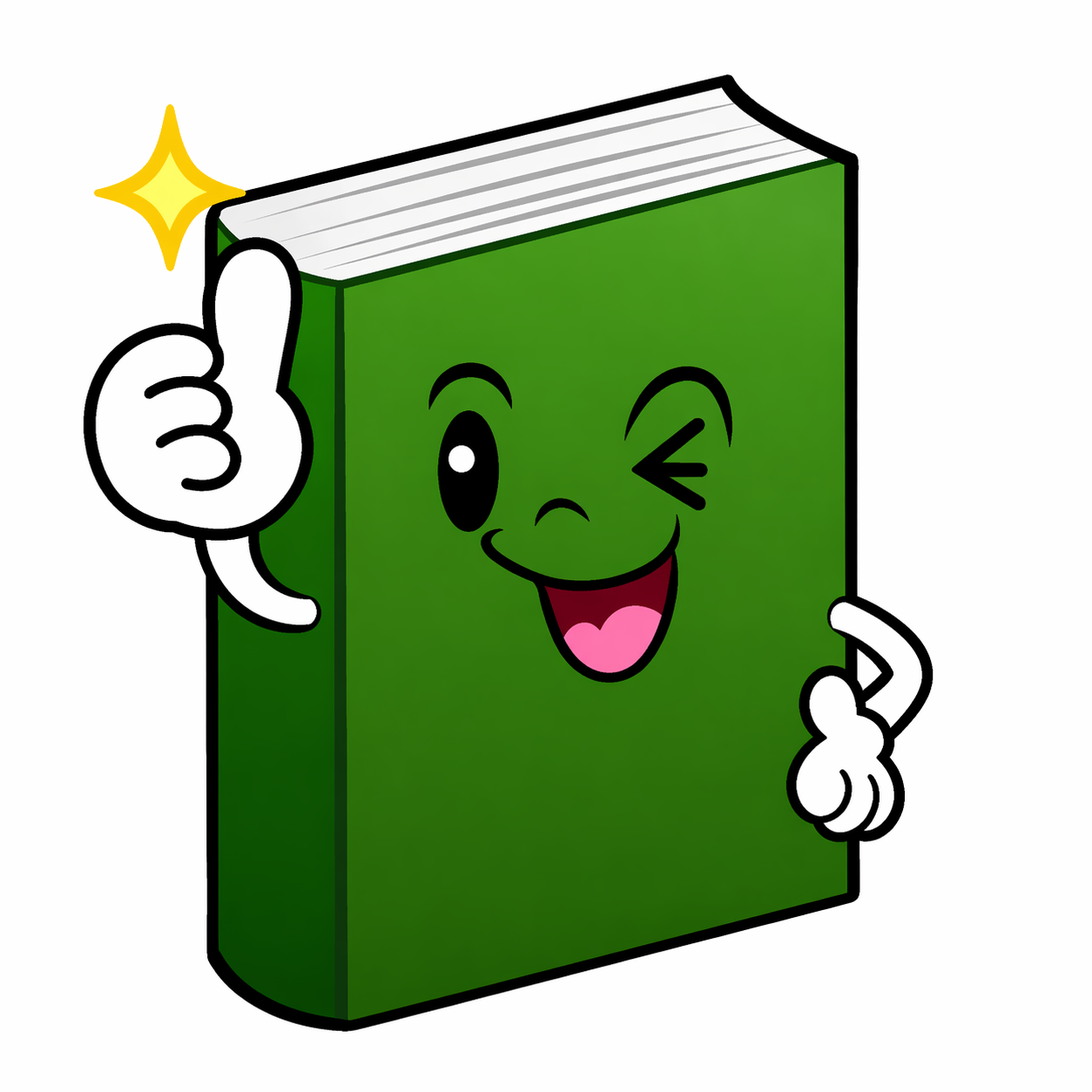 Cute Green Book Mascot Clipart - Winking and Pointing