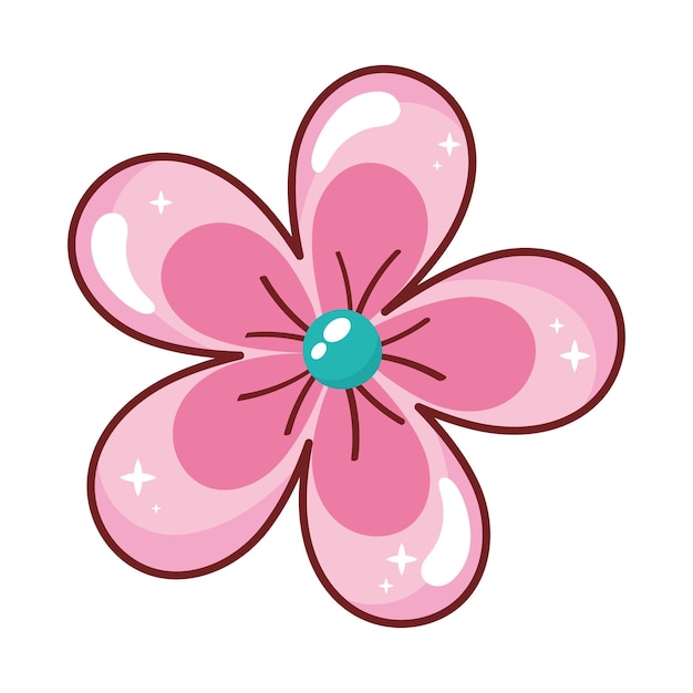 Cute Pink Cartoon Flower Clipart with Sparkles