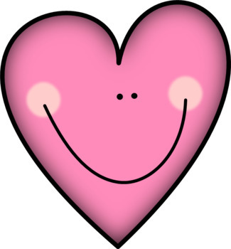 A cute pink heart with a smiling face and rosy cheeks.
